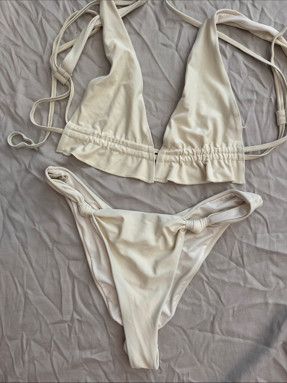 Nasty Gal Cream Triangle Tie Bikini Set